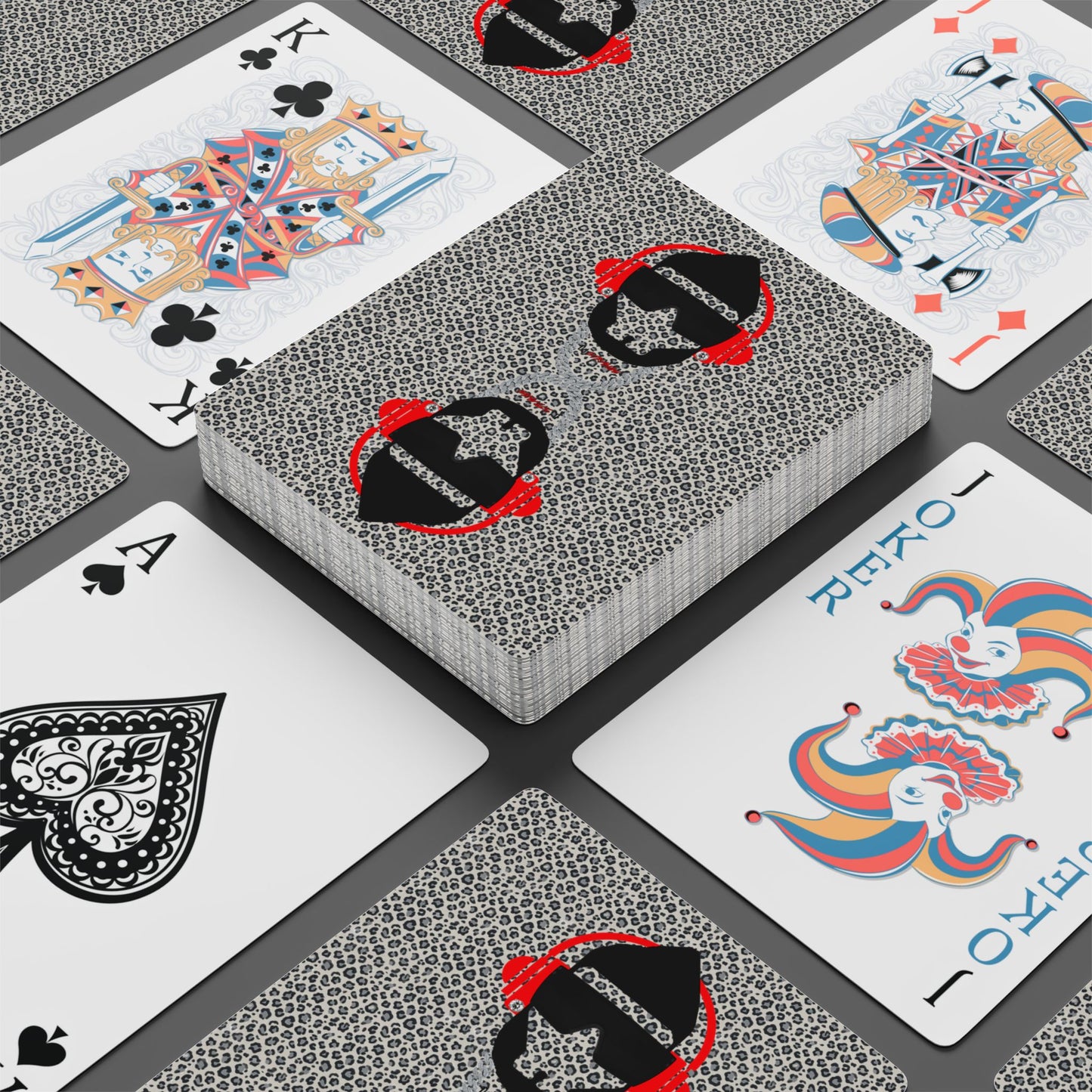 Red Headphone Strange Silhouette Poker Playing Cards — Designer Spade Ace Deck