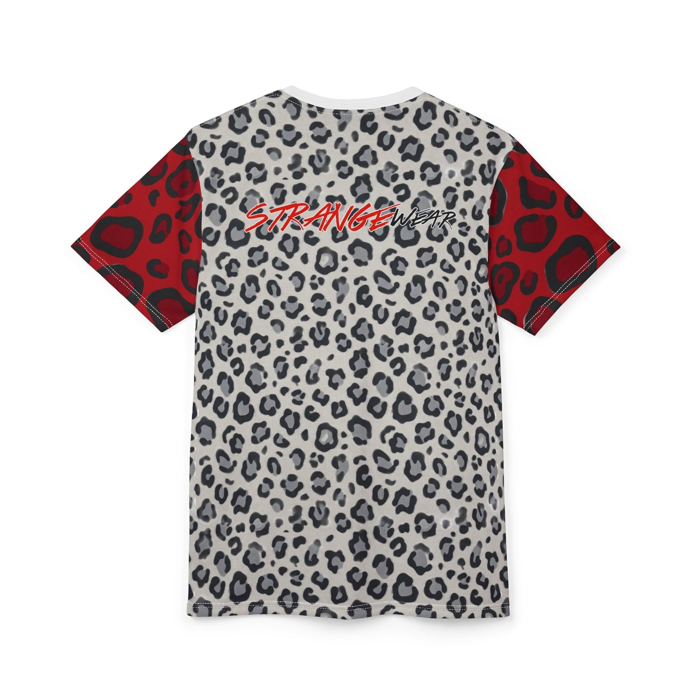 Gray/Red Leopard Print StrangeWear Silhouette Tee — Red Headphones Graphic T-Shirt