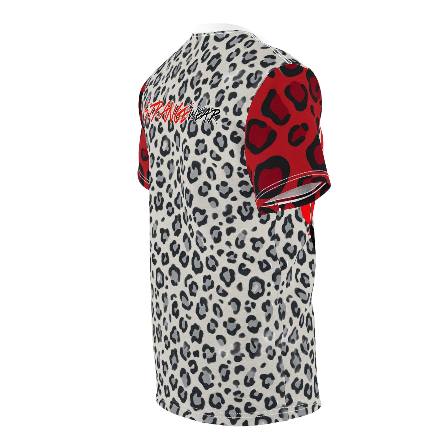 Gray/Red Leopard Print StrangeWear Silhouette Tee — Red Headphones Graphic T-Shirt