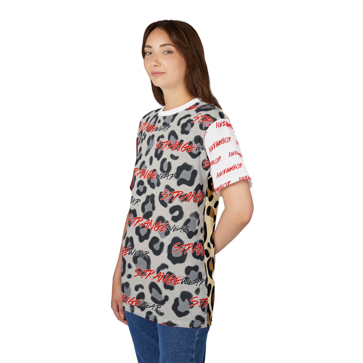 Strange Wear Leopard Graphic Tee — All-Over Print Streetwear