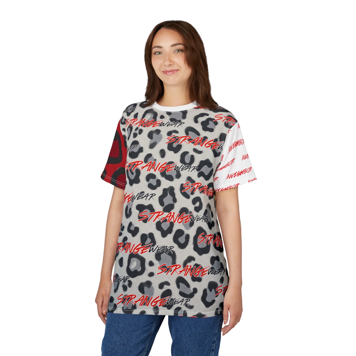 Strange Wear Leopard Graphic Tee — All-Over Print Streetwear
