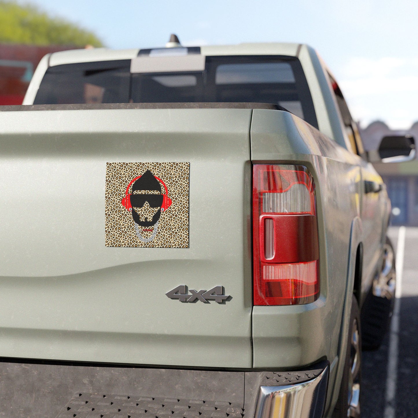 Leopard DJ Car Magnet — Retro Headphones & Chain Auto Decal