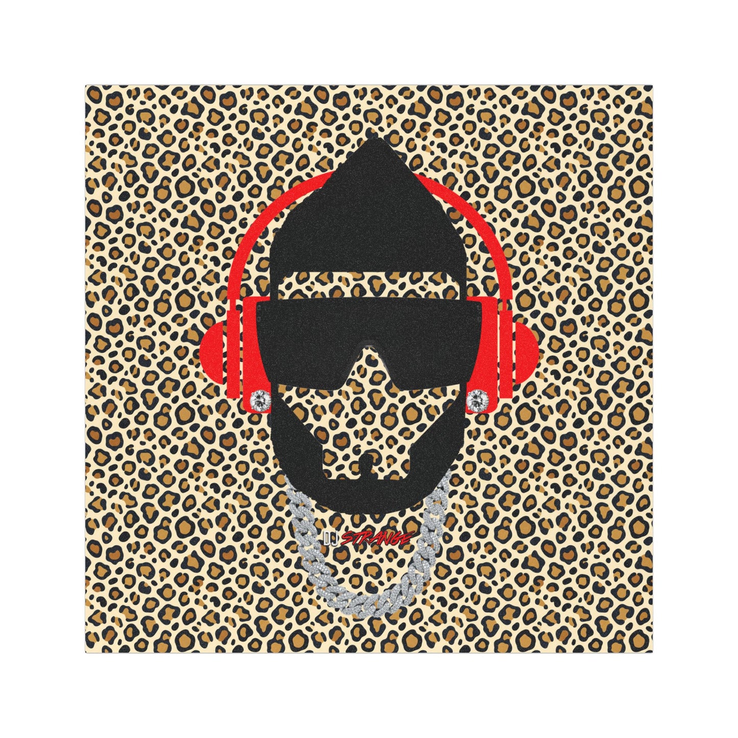 Leopard DJ Car Magnet — Retro Headphones & Chain Auto Decal