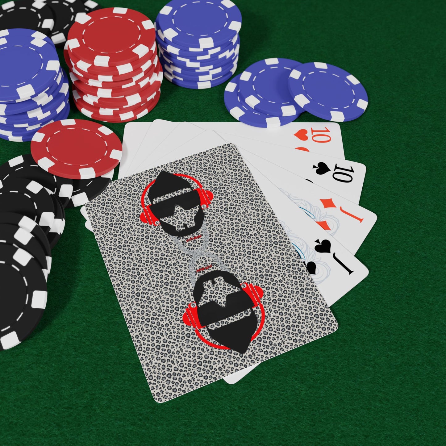 Red Headphone Strange Silhouette Poker Playing Cards — Designer Spade Ace Deck