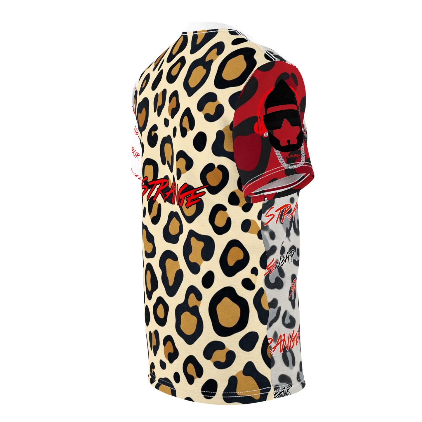 Strange Wear Leopard Graphic Tee — All-Over Print Streetwear