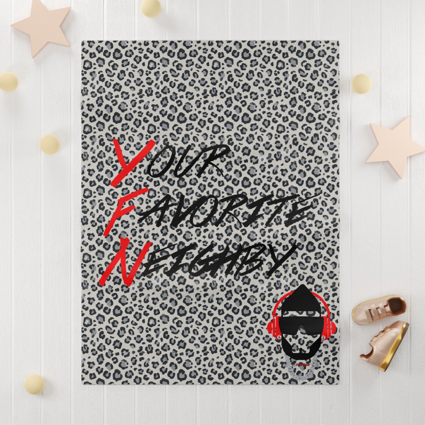 Leopard Baby Blanket — "Your Favorite Neighby" Fleece Throw for Nursery Gift