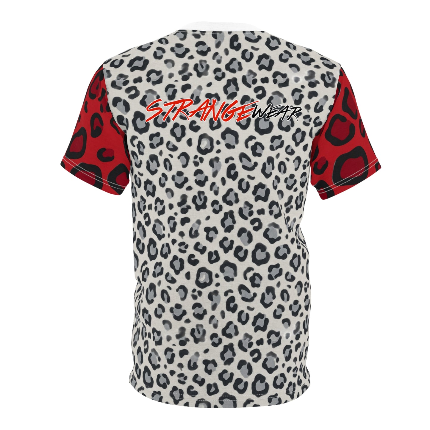 Gray/Red Leopard Print StrangeWear Silhouette Tee — Red Headphones Graphic T-Shirt