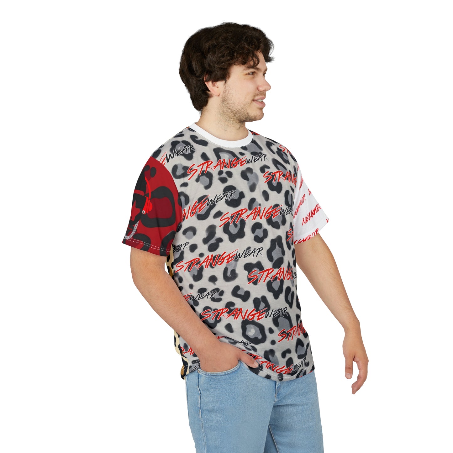 Strange Wear Leopard Graphic Tee — All-Over Print Streetwear