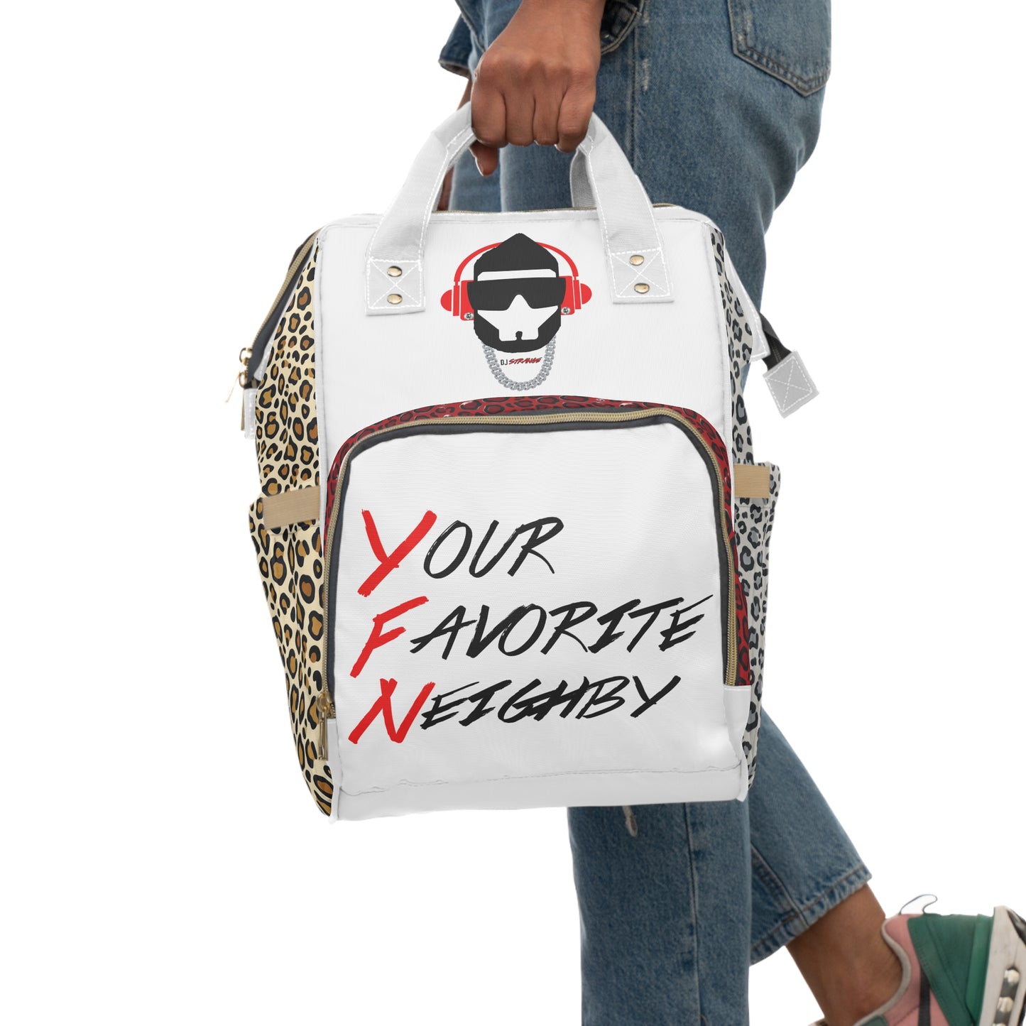 Leopard Patch Multifunctional Diaper Backpack — "Your Favorite Neighby"