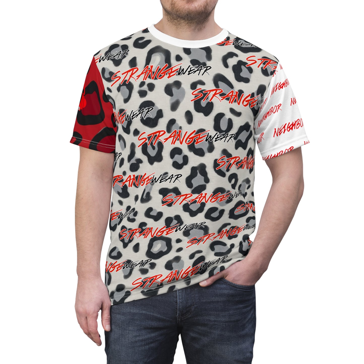 Strange Wear Leopard Graphic Tee — All-Over Print Streetwear